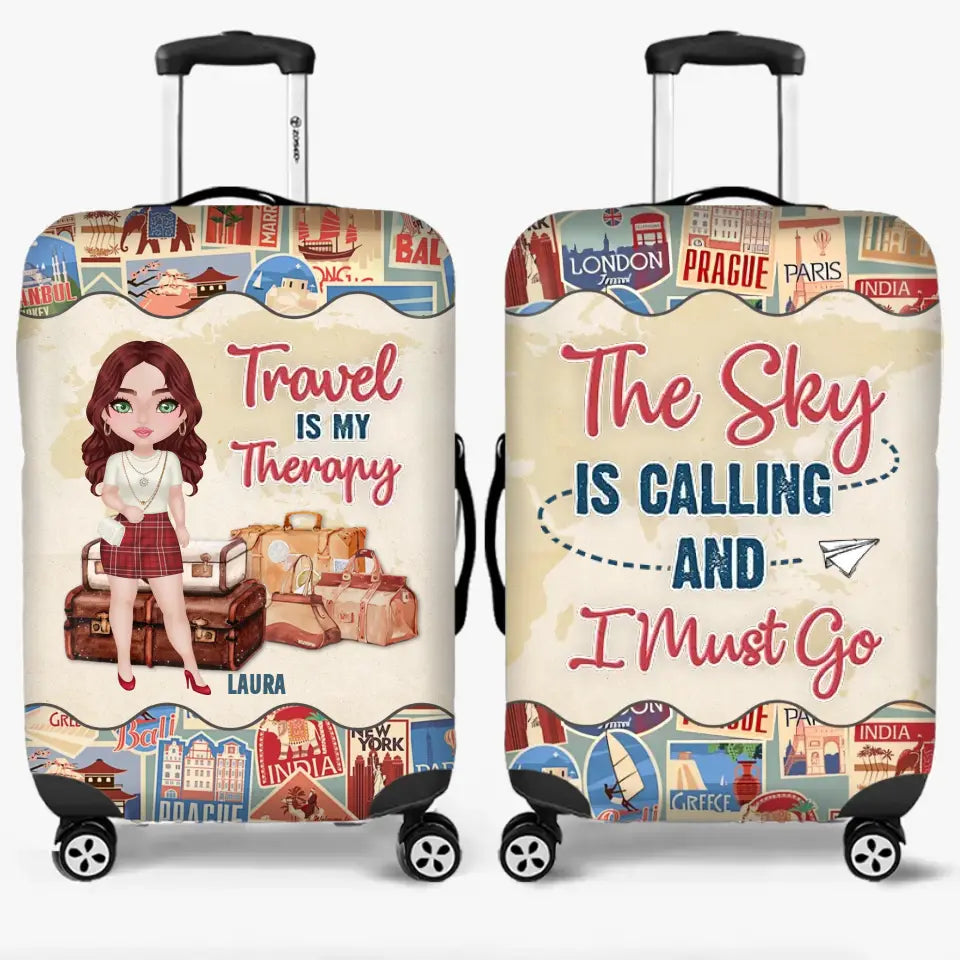 Personalized Traveling Girl Suitcase Luggage Cover - Gift For Girl/Traveling Lovers - Travel Is My Therapy