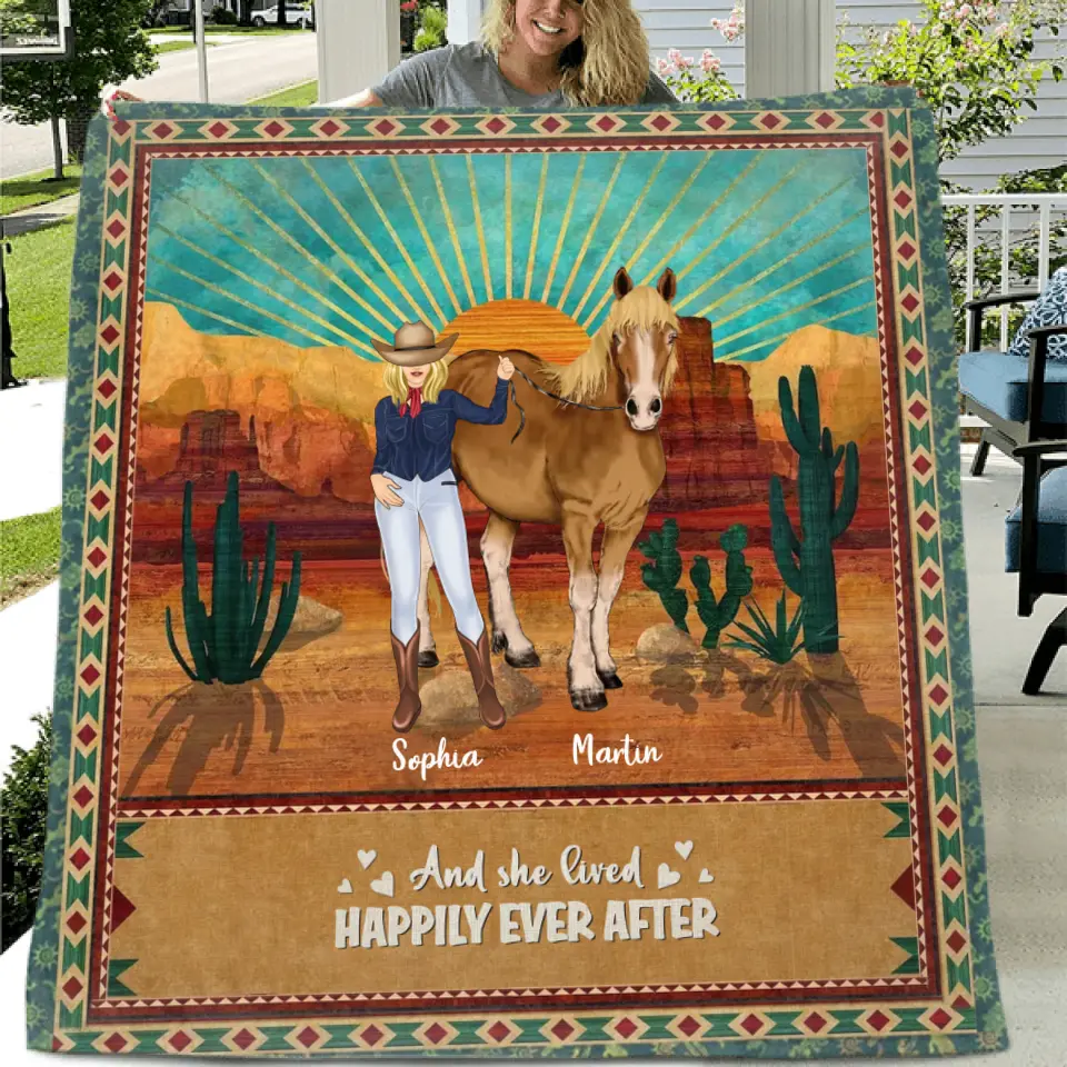 Personalized Horse Girl Quilt/Fleece Throw Blanket - Gift Idea For Girl/Horse Lovers - Up to 5 Horses - And She Lived Happily Ever After