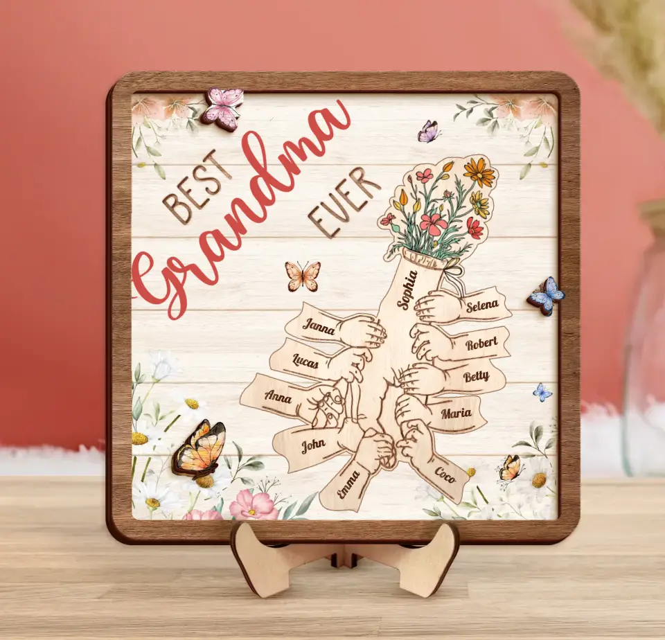 Personalized Grandma 2 Layered Wooden Art - Up to 10 Kids - Mother's Day Gift Idea For Grandma/Mom - Best Grandma Ever