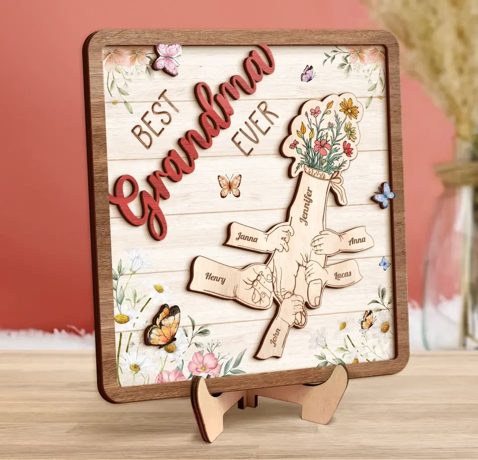 Personalized Grandma 2 Layered Wooden Art - Up to 10 Kids - Mother's Day Gift Idea For Grandma/Mom - Best Grandma Ever