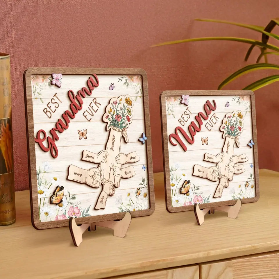 Personalized Grandma 2 Layered Wooden Art - Up to 10 Kids - Mother's Day Gift Idea For Grandma/Mom - Best Grandma Ever