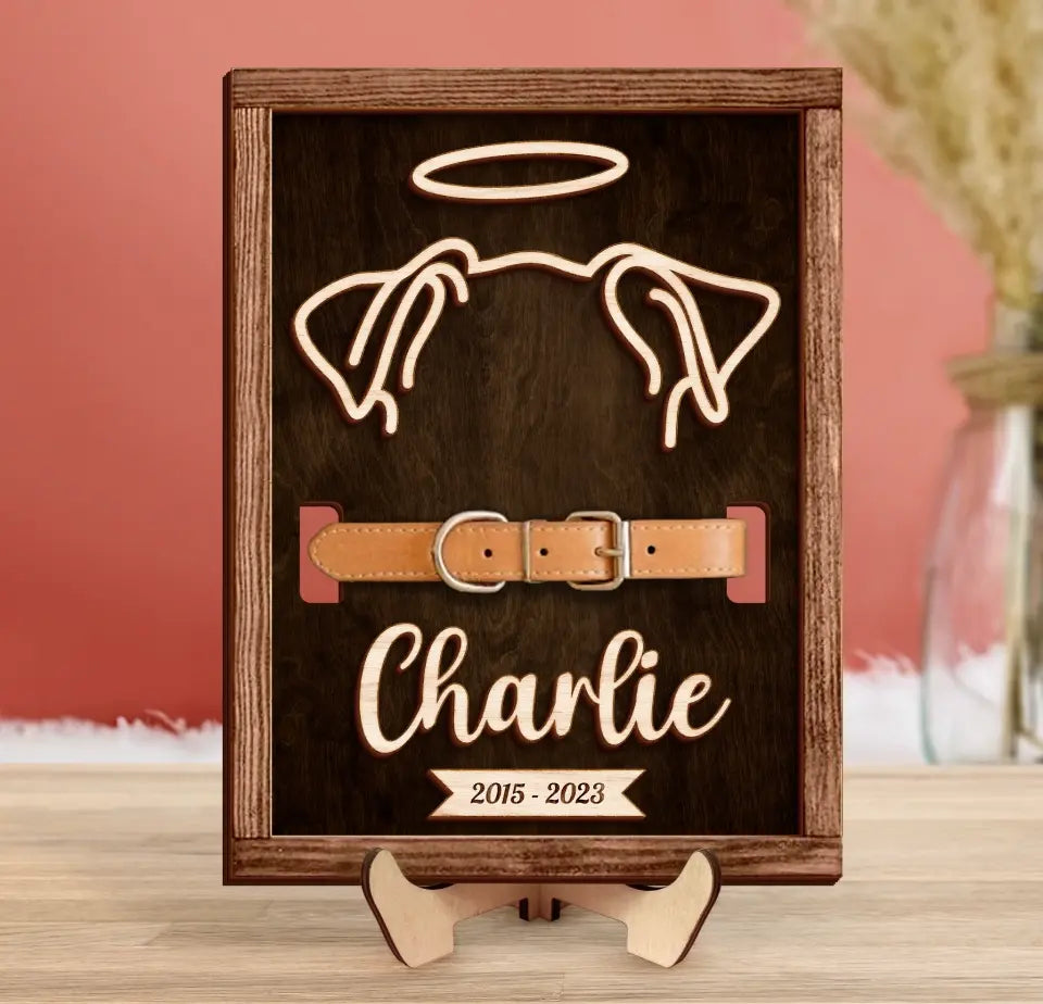 Personalized Memorial Dog Ears 2 Layered Wooden Art - Memorial Gift Idea For Dog Lover