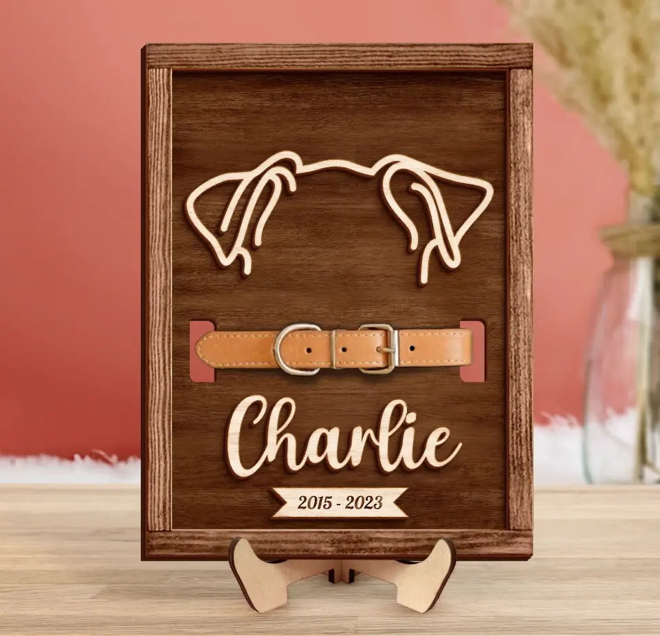 Personalized Memorial Dog Ears 2 Layered Wooden Art - Memorial Gift Idea For Dog Lover