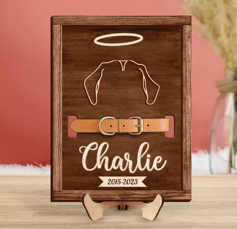 Personalized Memorial Dog Ears 2 Layered Wooden Art - Memorial Gift Idea For Dog Lover