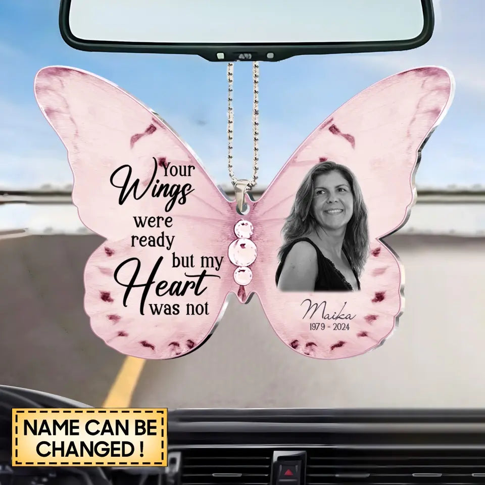 Personalized Memorial Butterfly Acrylic Car Ornament - Upload Photo - Memorial Gift Idea For Family Member/Mother's Day - Always On Our Minds Forever In Our Heart