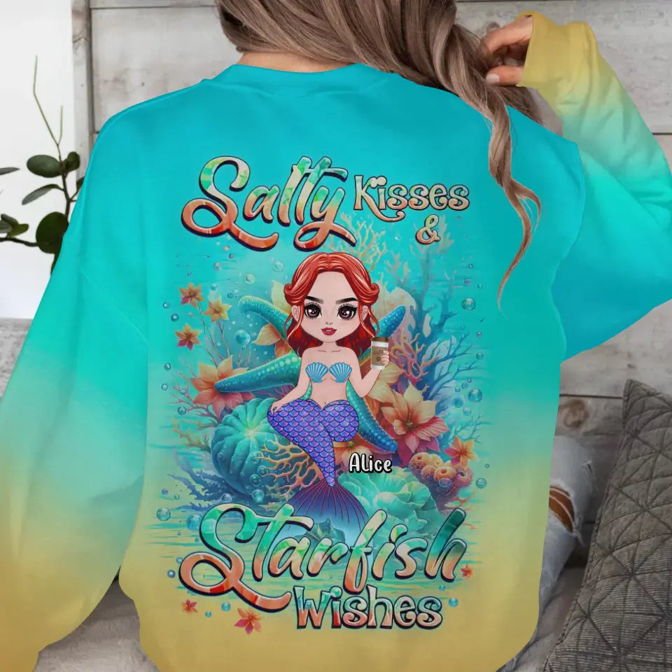 Personalized Mermaid AOP Sweater - Gift Idea For Mermaid Lover/Birthday Gift/Mother's Day Gift - Salty Kisses & Starfish Wishes