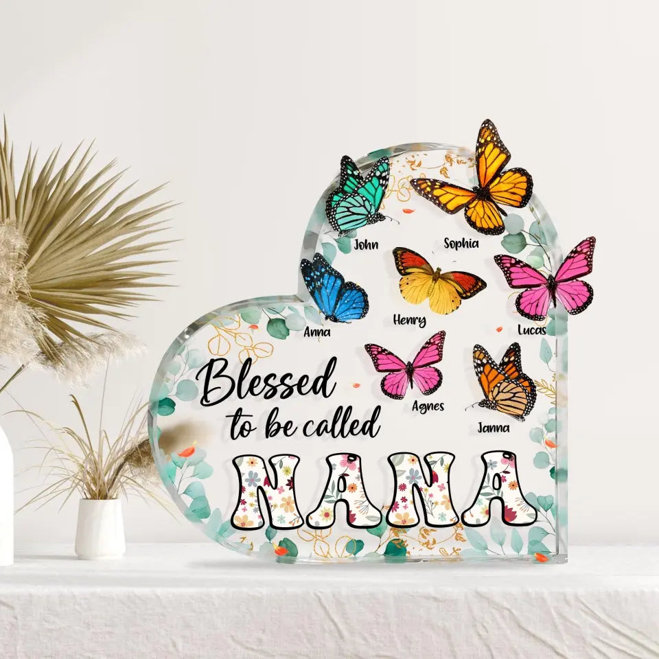 Personalized Grandma Mom Butterfly Acrylic Plaque - Mother's Day Gift Idea For Grandma/Mom - Up to 10 Kids - Blessed To Be Called Nana