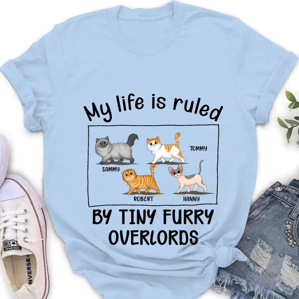 Personalized Cat T-shirt/Hoodie - Gift Idea For Cat Lovers - My Life Is Ruled By Tiny Furry Overlords