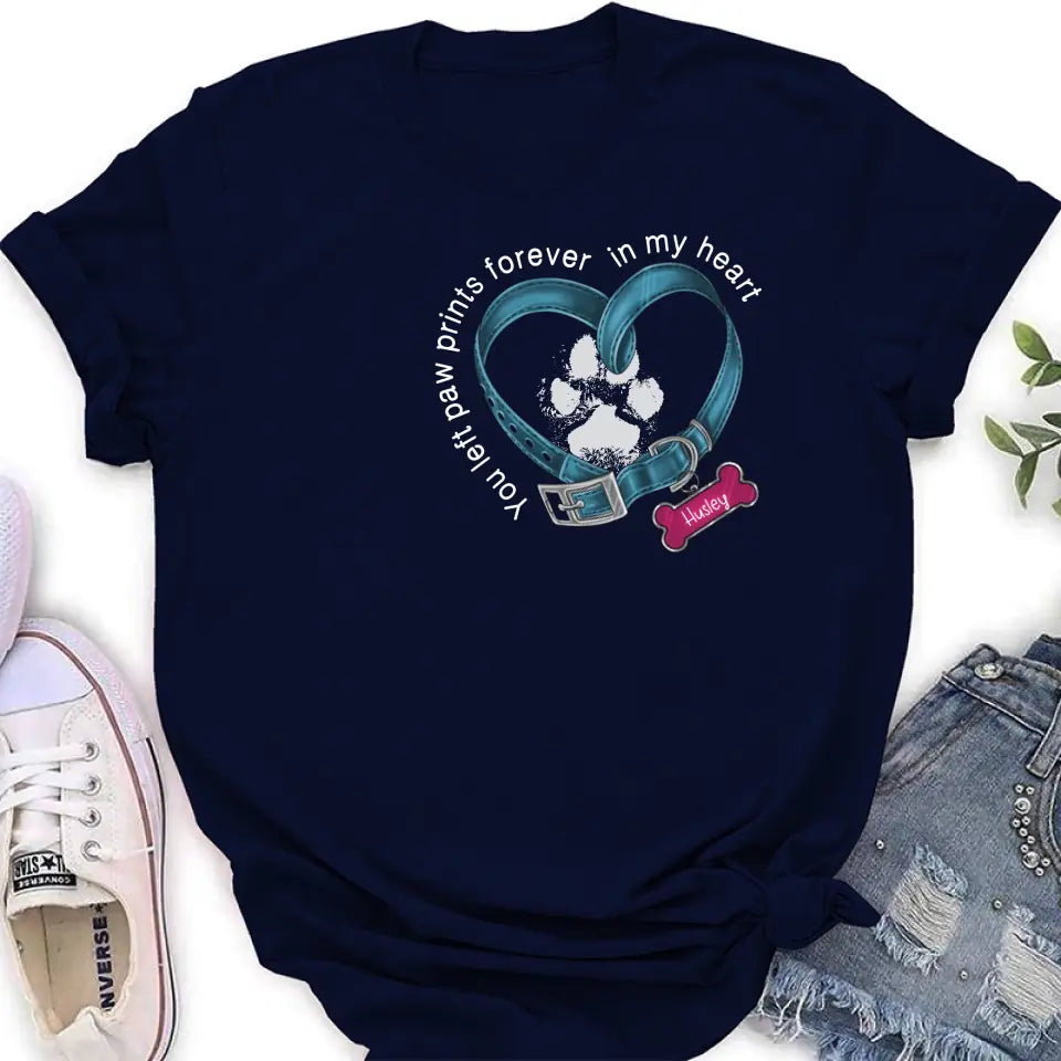 Personalized Dog T-shirt/Hoodie - Memorial Gift Idea For Dog Lover/Mother's Day/Father's Day - You Left Paw Prints Forever In My Heart
