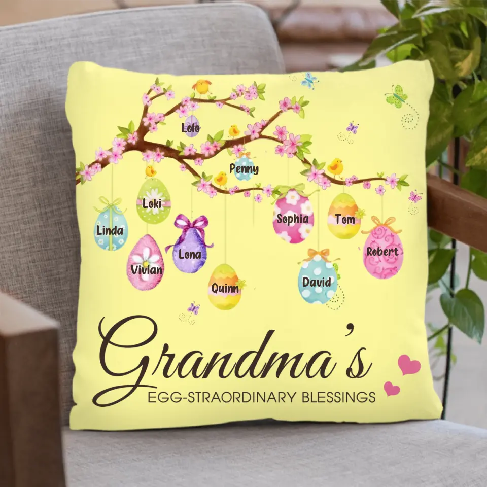 Personalized Grandma Pillow Cover - Gift Idea For Grandma - Up to 11 Kids - Grandma's Egg - Straordinary Blessings