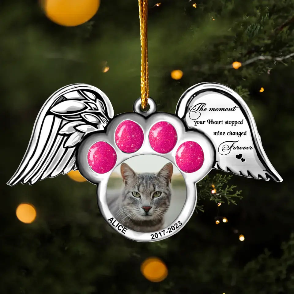 Personalized Memorial Cat Wings Aluminum/Acrylic Ornament - Memorial Gift Idea For Christmas - Upload Pet Photo - Angels Don't Always Have Wings Sometimes They Have Whiskers