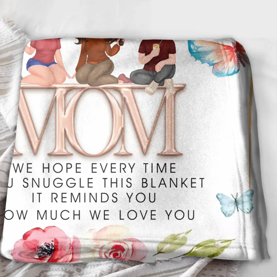 Personalized Mom & Children Quilt/Fleece Throw Blanket - Up to 3 People - Mother's Day Gift Idea To Mom - It Reminds You How Much We Love You