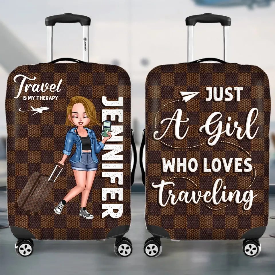 Personalized Traveling Girl Luggage Cover - Gift For Girl/Traveling Lovers - Travel Is My Therapy