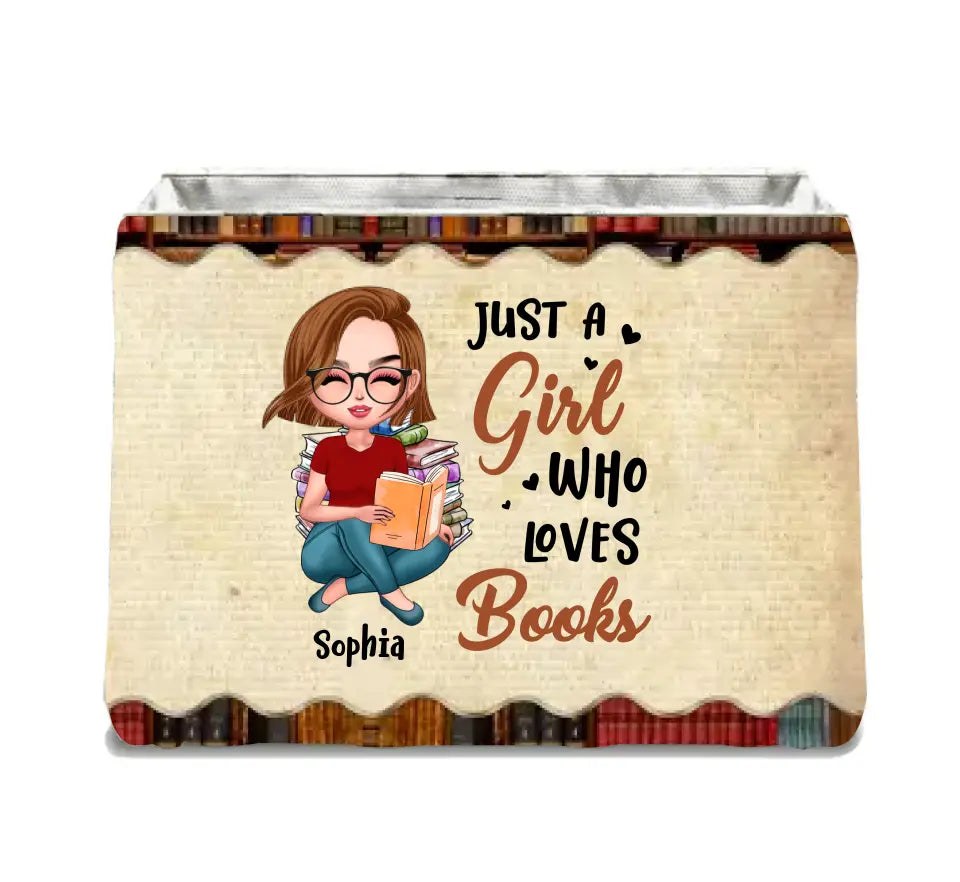 Personalized Girl Reading Book Storage Box - Gift Idea For Reading Lover - Just A Girl Who Loves Books