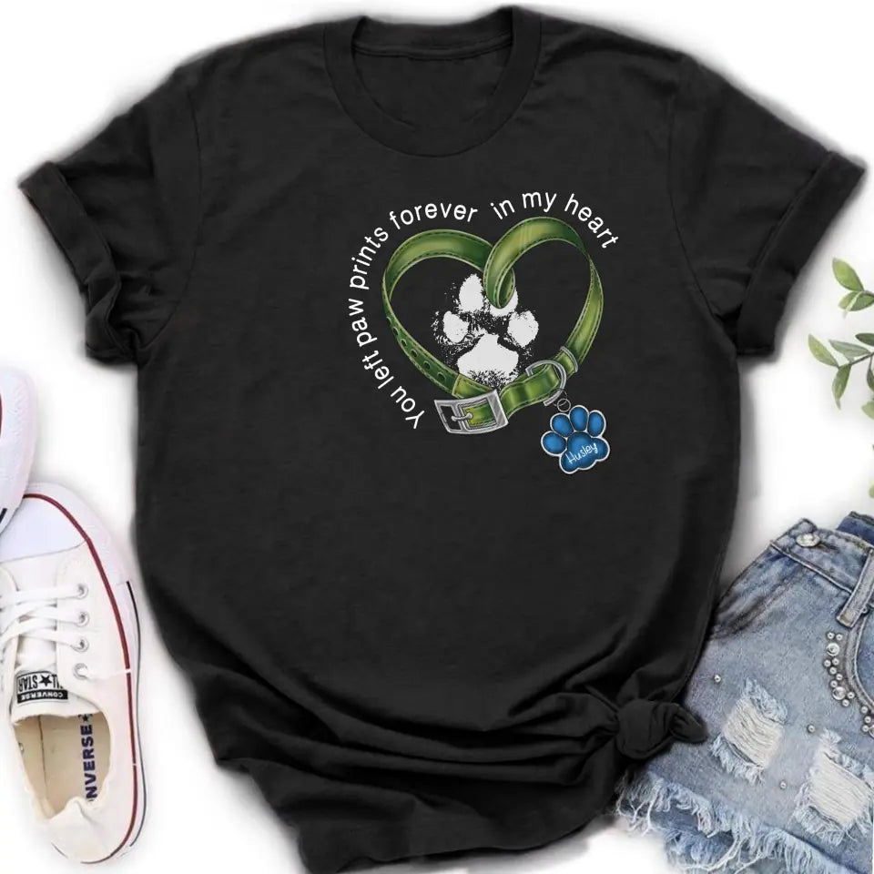 Personalized Dog T-shirt/Hoodie - Memorial Gift Idea For Dog Lover/Father's Day/Mother's Day - You Left Paw Prints Forever In My Heart