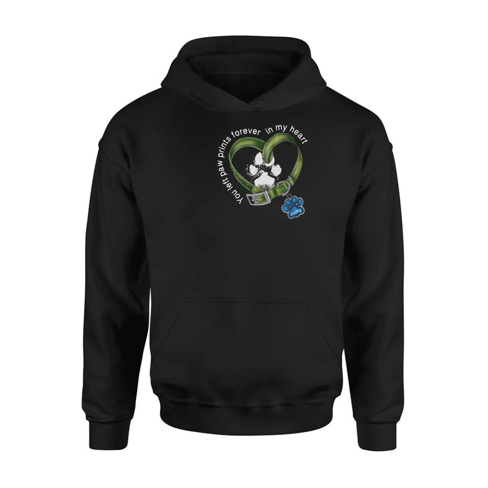 Personalized Dog T-shirt/Hoodie - Memorial Gift Idea For Dog Lover/Father's Day/Mother's Day - You Left Paw Prints Forever In My Heart