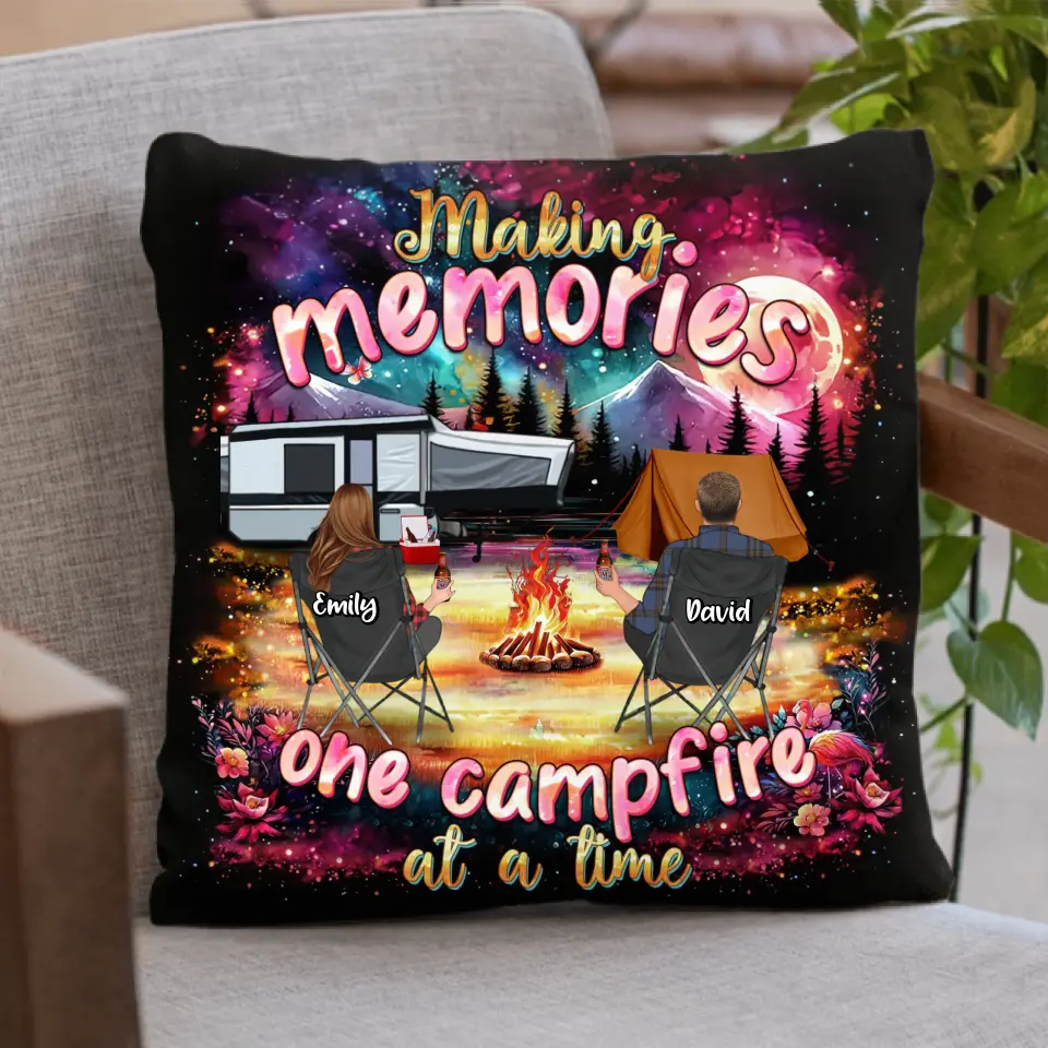 Personalized Camping Quilt/Fleece Throw Blanket/Pillow Cover - Gift Idea For Family/Camping Lover - Making Memories One Campfire At A Time