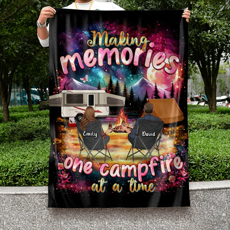 Personalized Camping Flag Sign - Gift Idea For Family/Camping Lover - Making Memories One Campfire At A Time