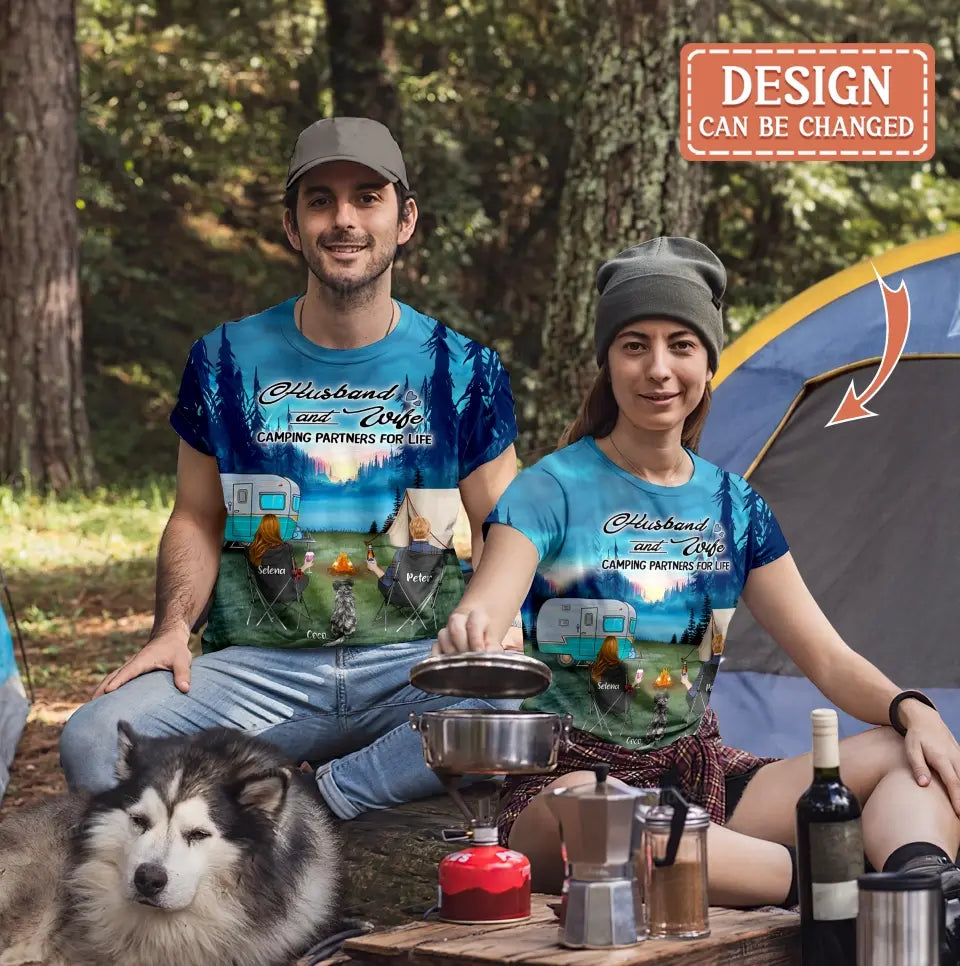 Personalized Camping AOP T-Shirt - Couple/Parents With Pets And Kids - Gift For Camping Lover/Couple/Family - Making Memories One Campsite At A Time