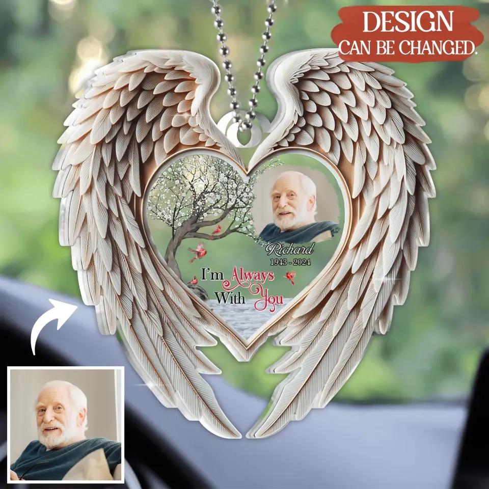Personalized Memorial Wings Acrylic Car Ornament - Memorial Gift Idea For Family Member/Pet Lover - Upload Photo - Forever In My Heart