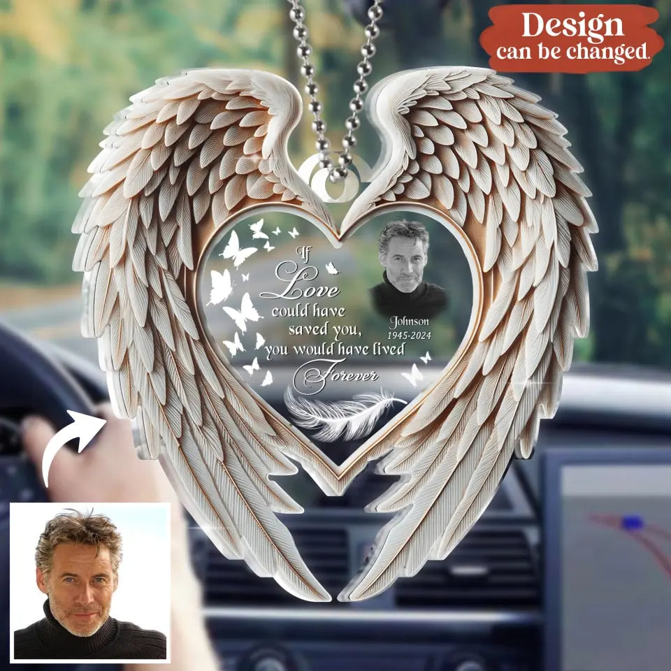 Personalized Memorial Wings Acrylic Car Ornament - Memorial Gift Idea For Family Member/Pet Lover - Upload Photo - Once By My Side Forever In My Heart