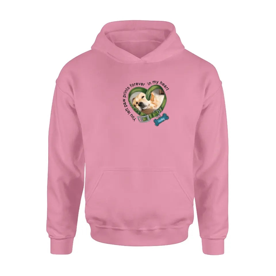 Personalized Dog Collar Shirt/Hoodie - Upload Photo - Gift Idea For Dog Lover/Mother's Day/Father's Day - You Left Paw Prints Forever In My Heart