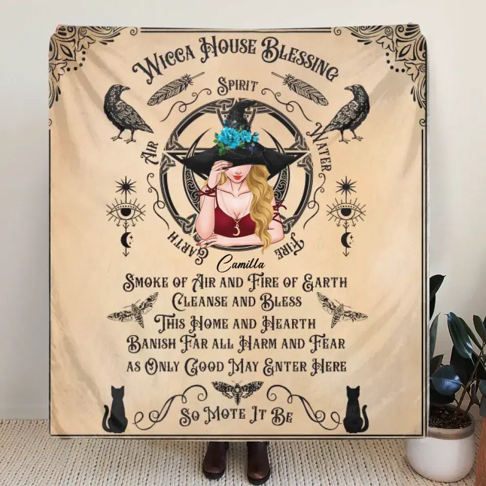 Personalized Witch Quilt/Fleece Throw Blanket - Halloween Gift Idea For Witch Lovers - Wicca House Blessing