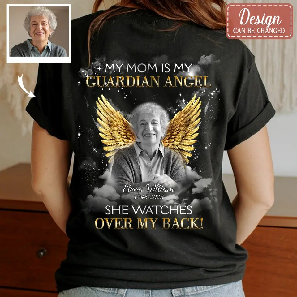Personalized Memorial Mom/Dad T-shirt/Hoodie - Upload Photo - Memorial Gift Idea For Family Member - My Mom Is My Guardian Angel