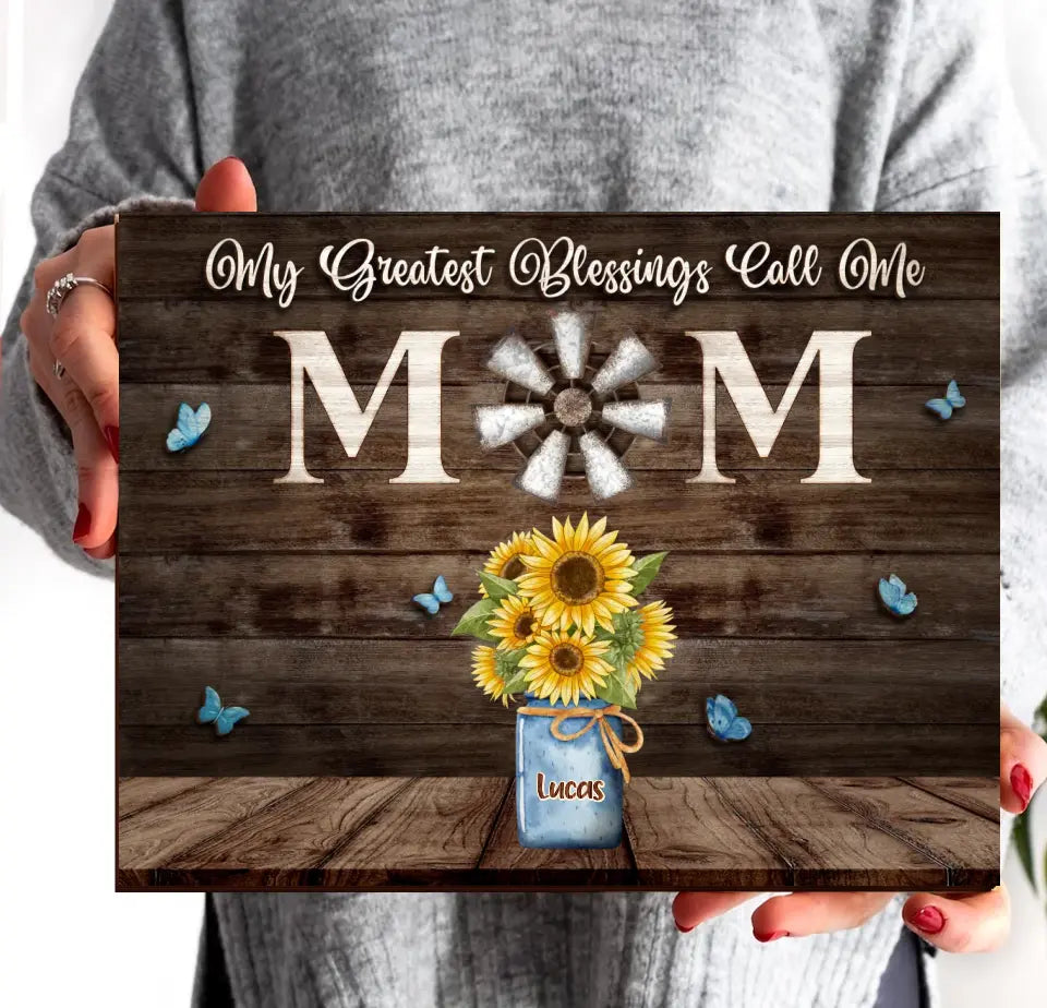 Personalized Mom Flowers 2 Layered Wooden Art - Up to 7 Kids - Mother's Day Gift Idea - My Greatest Blessings Call Me Mom