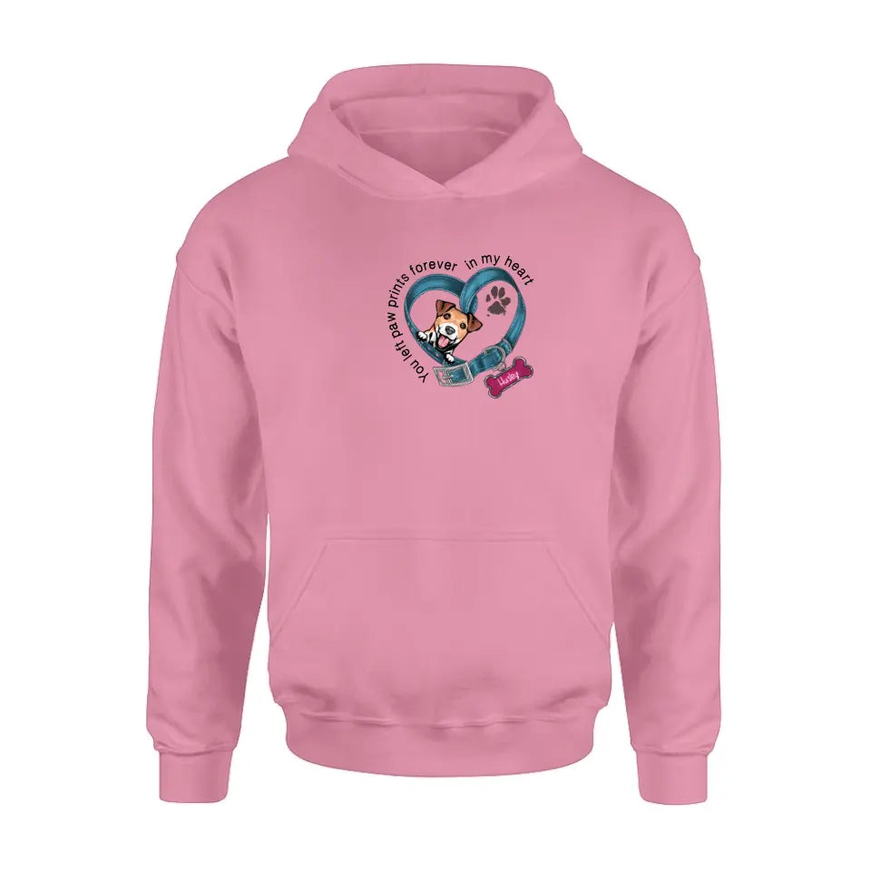 Personalized Dog Collar Shirt/Hoodie - Memorial Gift Idea For Dog Lover/Mother's Day/Father's Day - You Left Paw Prints Forever In My Heart