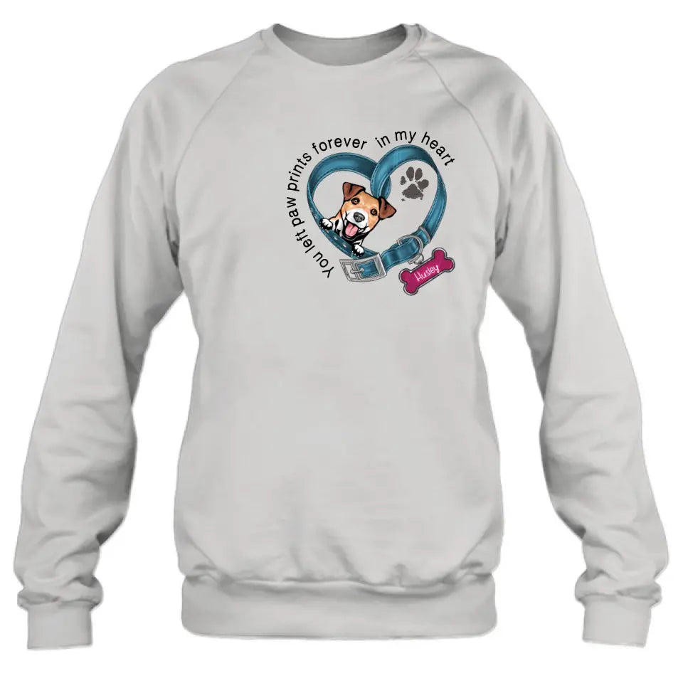 Personalized Dog Collar Shirt/Hoodie - Memorial Gift Idea For Dog Lover/Mother's Day/Father's Day - You Left Paw Prints Forever In My Heart