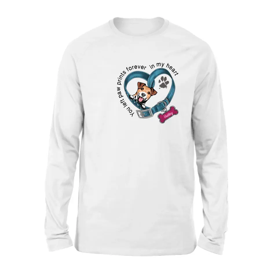 Personalized Dog Collar Shirt/Hoodie - Memorial Gift Idea For Dog Lover/Mother's Day/Father's Day - You Left Paw Prints Forever In My Heart