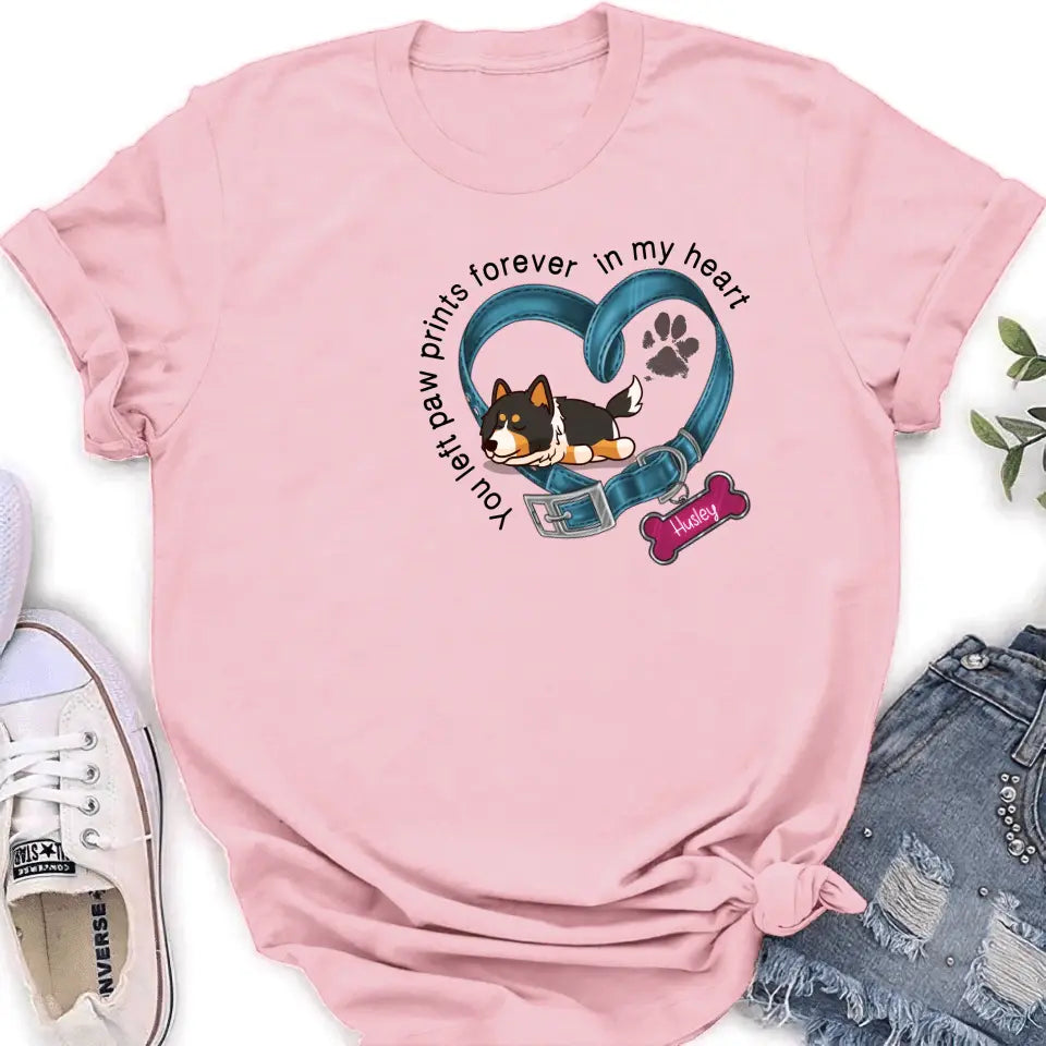 Personalized Memorial Dog Collar Shirt/Hoodie - Gift Idea For Dog Lover/Mother's Day/Father's Day - You Left Paw Prints Forever In My Heart