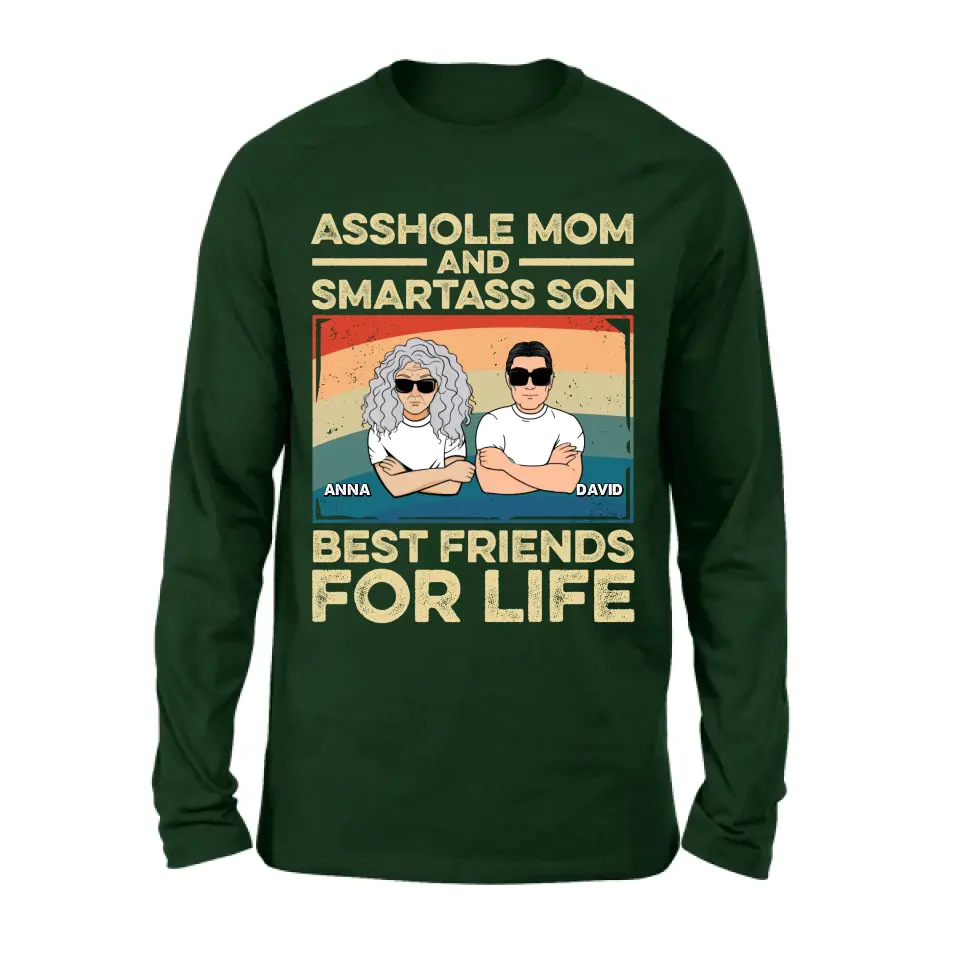 Personalized Dad Mom/Son/Daughter Shirt/Hoodie - Father's Day/Mother's Day Gift Idea - Asshole Mom And Smartass Son Best Friends For Life
