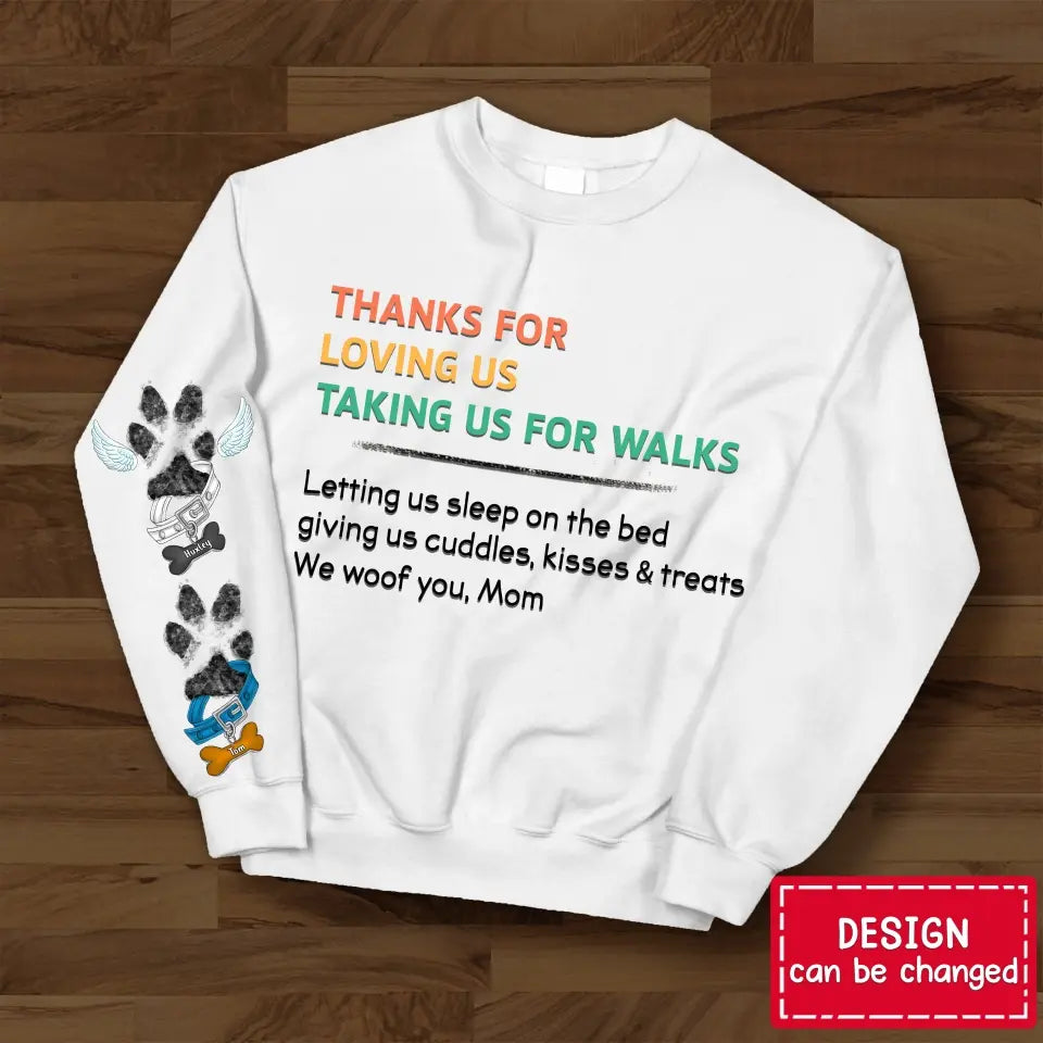 Personalized Dog Mom AOP Sweater - Up to 5 Dogs - Mother's Day Gift Idea For Dog Lover - Thanks For Loving Me Taking Me For Walks