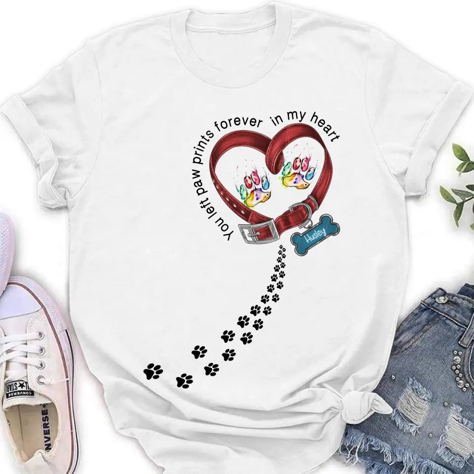 Personalized Dog Collar Rainbow Shirt/Hoodie - Gift Idea For Dog Lover/Mother's Day/Father's Day - You Left Paw Prints Forever In My Heart
