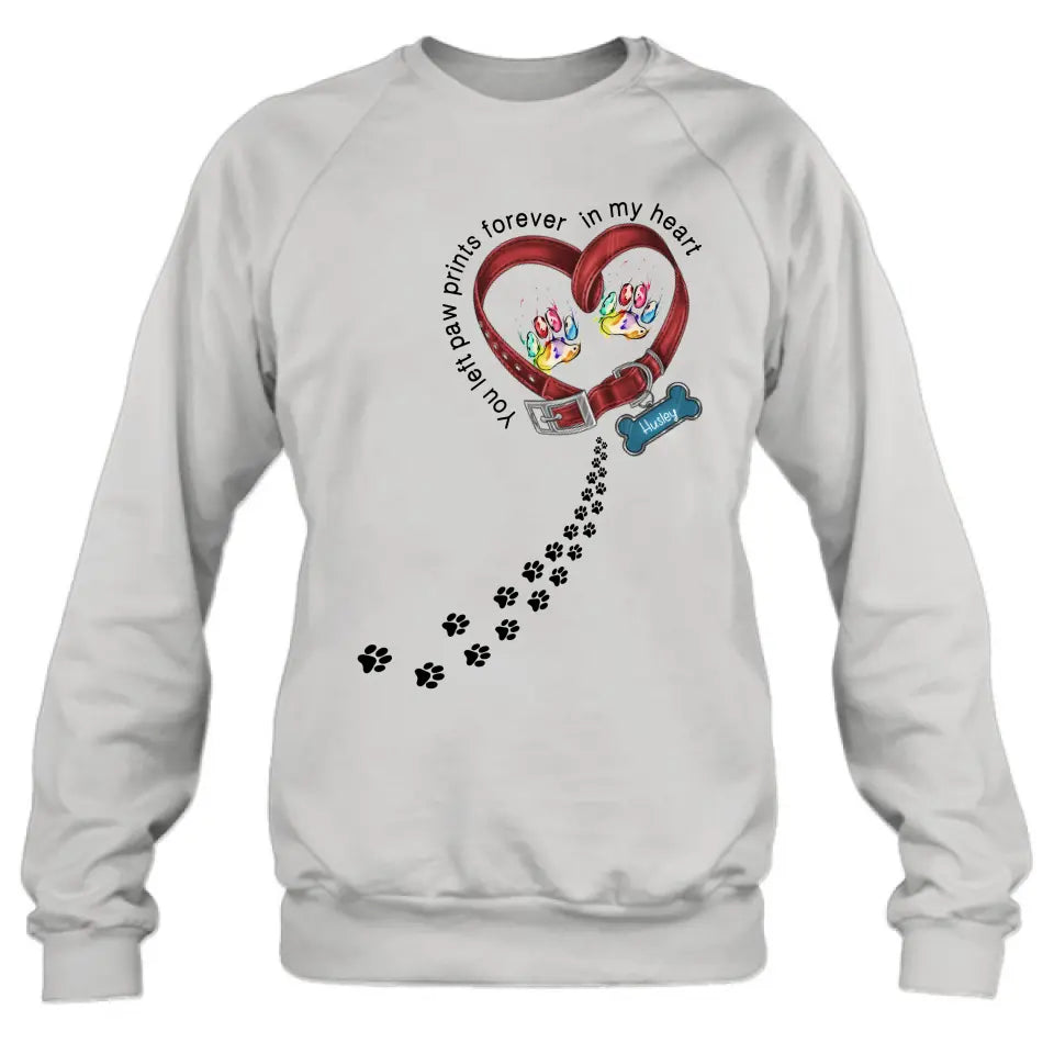Personalized Dog Collar Rainbow Shirt/Hoodie - Gift Idea For Dog Lover/Mother's Day/Father's Day - You Left Paw Prints Forever In My Heart