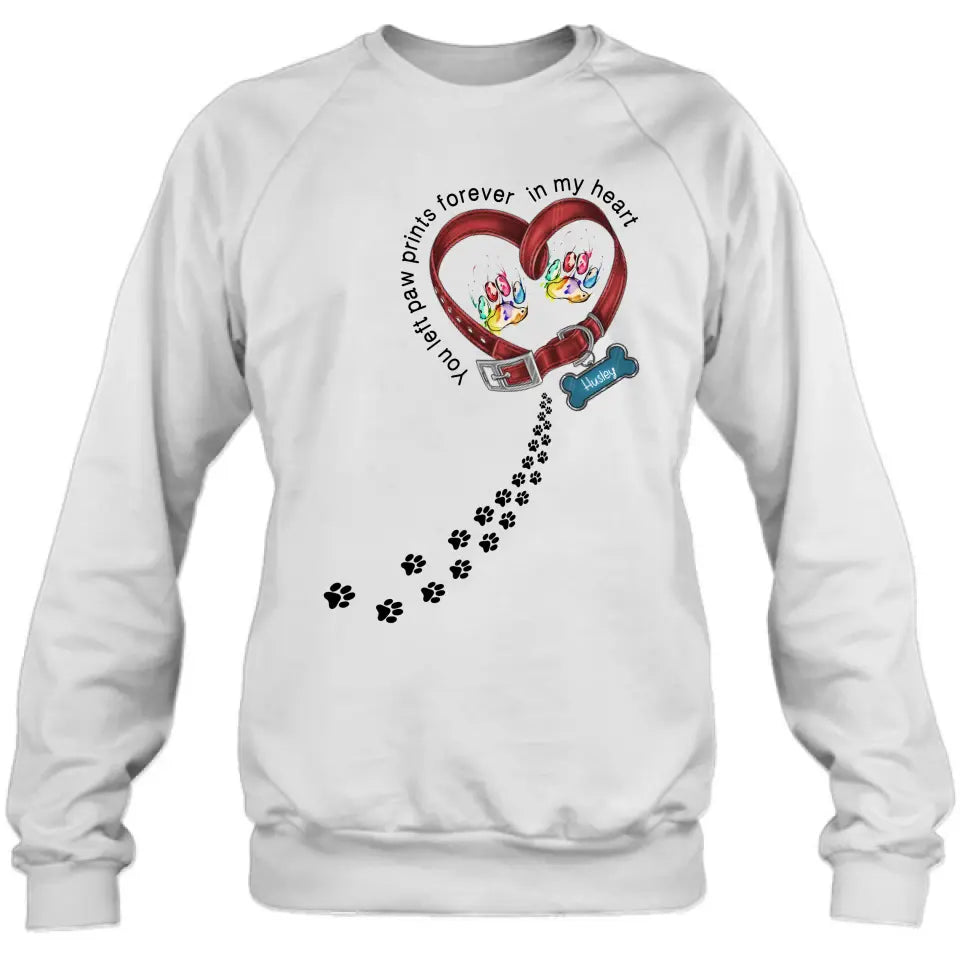 Personalized Dog Collar Rainbow Shirt/Hoodie - Gift Idea For Dog Lover/Mother's Day/Father's Day - You Left Paw Prints Forever In My Heart