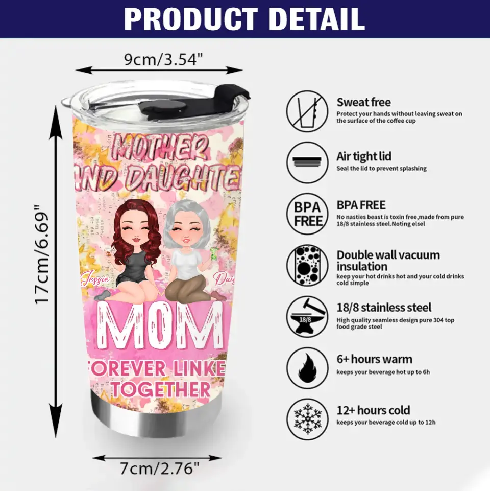 Personalized Mom Tumbler - Up to 4 Women - Mother's Day Gift Idea for Mom - Mother And Daughter Forever Linked Together