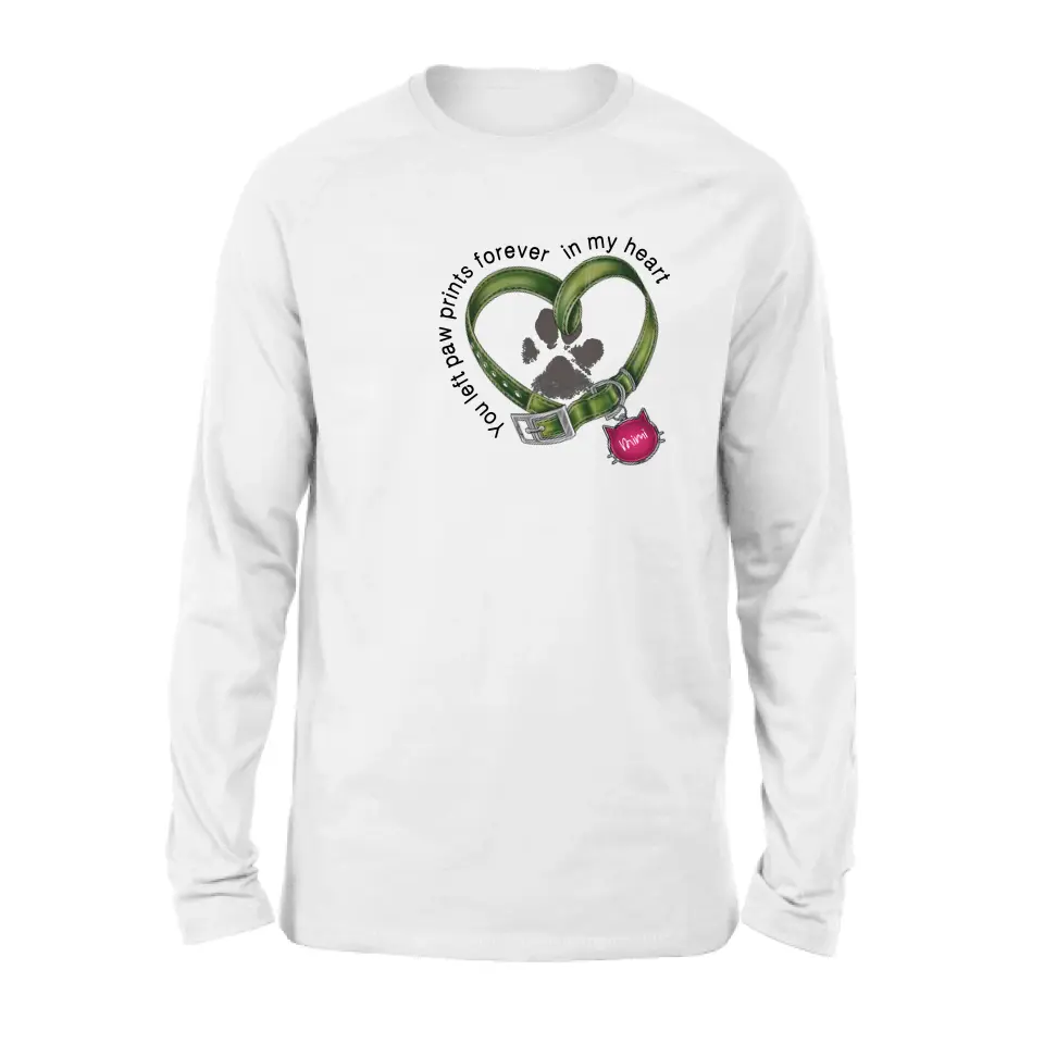 Personalized Memorial Cat Collar Pawprints T-shirt/Hoodie - Gift Idea For Cat Lover/Mother's Day/Father's Day - You Left Paw Prints Forever In My Heart