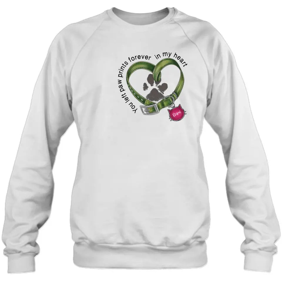 Personalized Memorial Cat Collar Pawprints T-shirt/Hoodie - Gift Idea For Cat Lover/Mother's Day/Father's Day - You Left Paw Prints Forever In My Heart