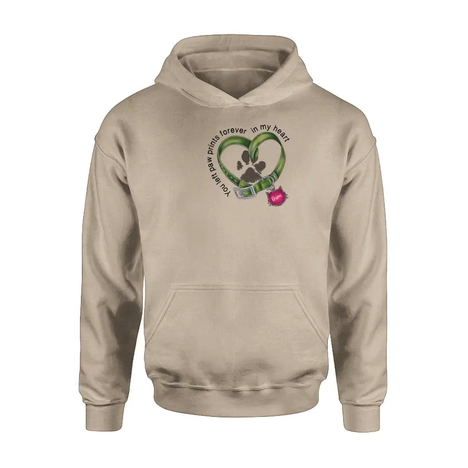 Personalized Memorial Cat Collar Pawprints T-shirt/Hoodie - Gift Idea For Cat Lover/Mother's Day/Father's Day - You Left Paw Prints Forever In My Heart