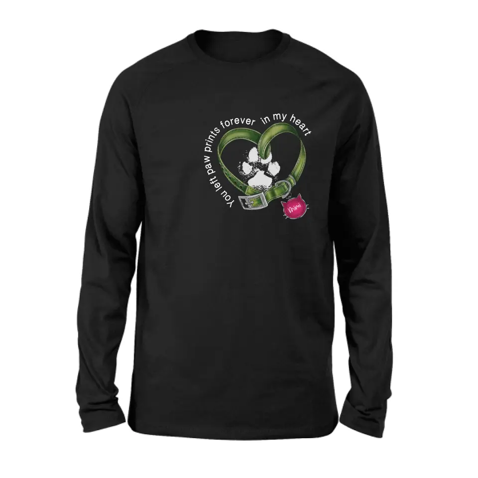 Personalized Cat Collar Pawprints T-shirt/Hoodie - Memorial Gift Idea For Cat Lover/Mother's Day/Father's Day - You Left Paw Prints Forever In My Heart
