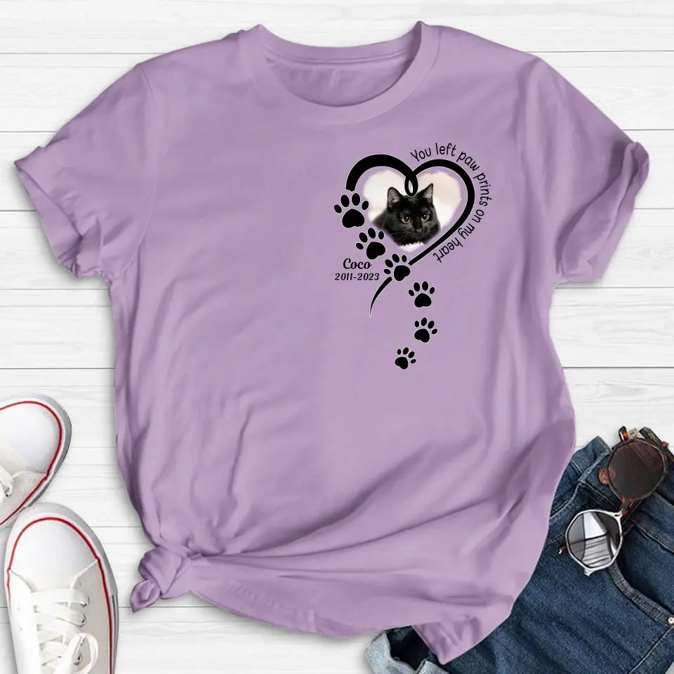 Personalized Memorial Cat T-shirt/Hoodie - Gift Idea For Cat Lover/Mother's Day/Father's Day - You Left Paw Prints On My Heart