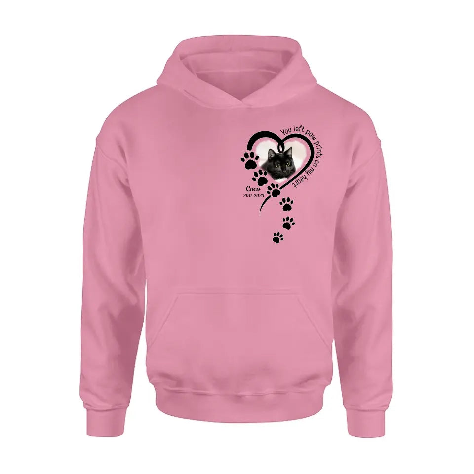 Personalized Memorial Cat T-shirt/Hoodie - Gift Idea For Cat Lover/Mother's Day/Father's Day - You Left Paw Prints On My Heart