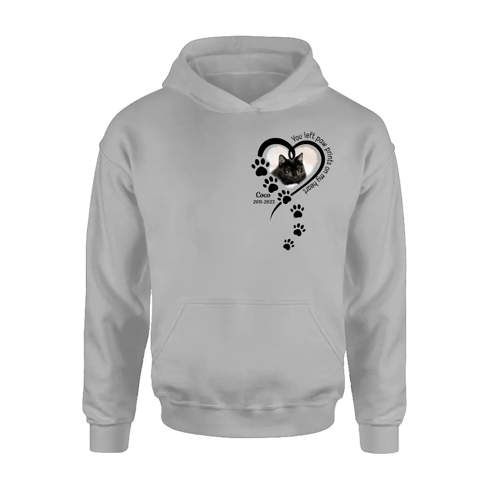 Personalized Memorial Cat T-shirt/Hoodie - Gift Idea For Cat Lover/Mother's Day/Father's Day - You Left Paw Prints On My Heart
