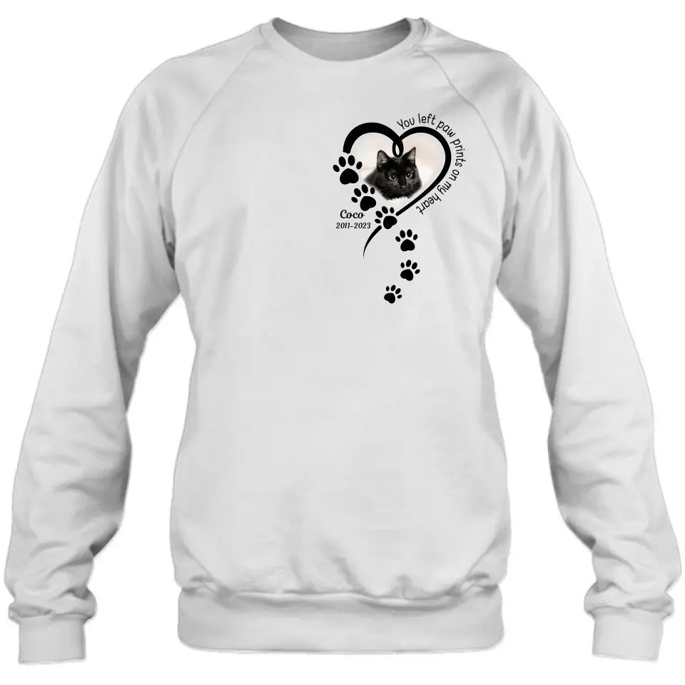Personalized Memorial Cat T-shirt/Hoodie - Gift Idea For Cat Lover/Mother's Day/Father's Day - You Left Paw Prints On My Heart