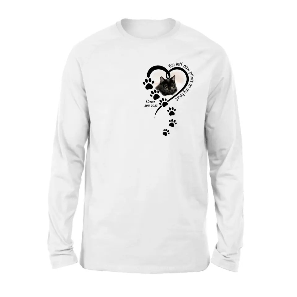 Personalized Memorial Cat T-shirt/Hoodie - Gift Idea For Cat Lover/Mother's Day/Father's Day - You Left Paw Prints On My Heart