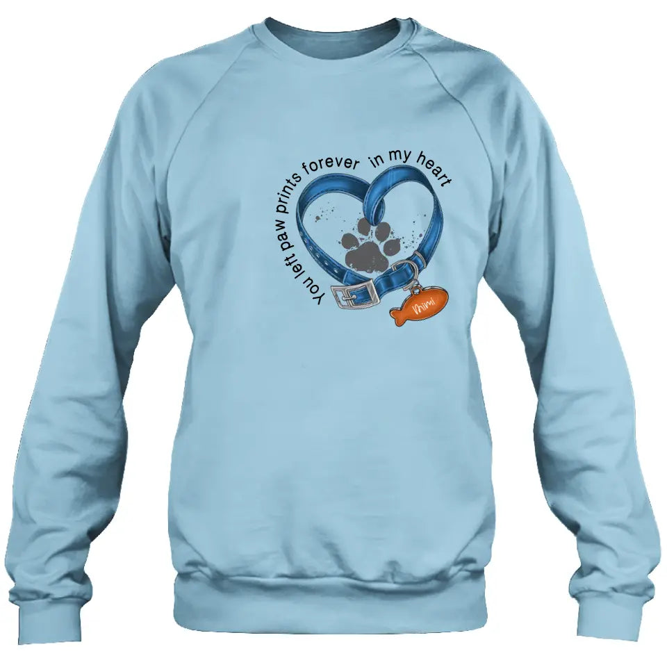 Personalized Memorial Paw Prints Cat Collar T-shirt/Hoodie - Gift Idea For Cat Lover/Mother's Day/Father's Day - You Left Paw Prints Forever In My Heart