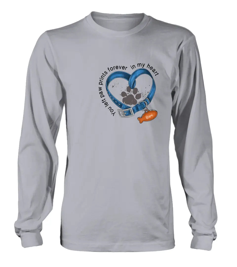 Personalized Memorial Paw Prints Cat Collar T-shirt/Hoodie - Gift Idea For Cat Lover/Mother's Day/Father's Day - You Left Paw Prints Forever In My Heart